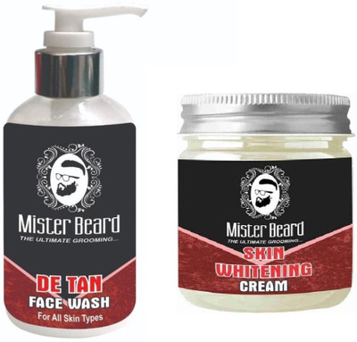 MISTER BEARD De Tan Face Wash 200ml WITH Skin Whitening Cream 100gm(Set of 2)