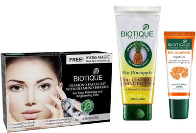 BIOTIQUE BIO Diamond Facial Kit, Bio Pineapple Oil Control Foaming Face Wash, LIP CARE(Set of 3)
BIOTIQUE BIO Diamond Facial Kit, Bio Pineapple Oil Control Foaming Face Wash, LIP CARE(Set of 3)