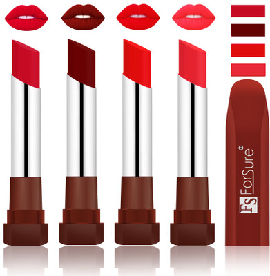 Forsure New & Improved Stylish English Lipsticks(Red, Dark Maroon,Romantic Red, Peach)