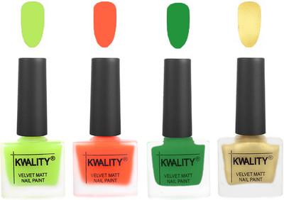 Kwality Velvet Dull Matte Posh Shades Party Girl Range Nail Polish Sets Parrot Green,Carrot Orange,Dark Green,Golden(Pack of 4)
Kwality Velvet Dull Matte Posh Shades Party Girl Range Nail Polish Sets Parrot Green,Carrot Orange,Dark Green,Golden(Pack of 4)