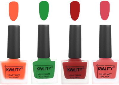 Kwality Velvet Dull Matte Posh Shades Party Girl Range Nail Polish Sets Carrot Orange,Dark Green,Red,Baby Pink(Pack of 4)
Kwality Velvet Dull Matte Posh Shades Party Girl Range Nail Polish Sets Carrot Orange,Dark Green,Red,Baby Pink(Pack of 4)