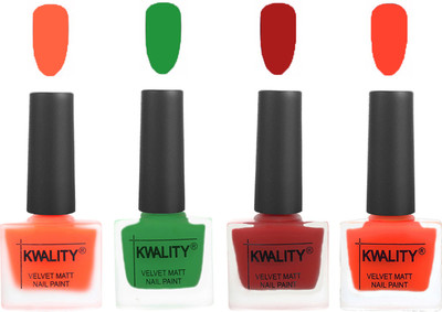 Kwality Velvet Dull Matte Posh Shades Party Girl Range Nail Polish Sets Carrot Orange,Dark Green,Red,Candy Orange(Pack of 4)
Kwality Velvet Dull Matte Posh Shades Party Girl Range Nail Polish Sets Carrot Orange,Dark Green,Red,Candy Orange(Pack of 4)