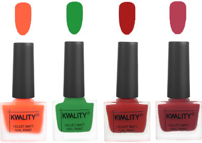 Kwality Velvet Dull Matte Posh Shades Party Girl Range Nail Polish Sets Carrot Orange,Dark Green,Red,Rani Pink(Pack of 4)
Kwality Velvet Dull Matte Posh Shades Party Girl Range Nail Polish Sets Carrot Orange,Dark Green,Red,Rani Pink(Pack of 4)