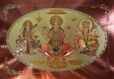 Aabhaas Lakshmi Ganesh Wall Poster Fine Art Print(12 inch X 18 inch, Rolled)