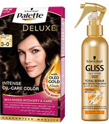 Schwarzkopf Palette Deluxe Oil- Care Color Permanent 3-0 Dark Warm Brown (115ml) with Heat protection spray(Set of 2)
Schwarzkopf Palette Deluxe Oil- Care Color Permanent 3-0 Dark Warm Brown (115ml) with Heat protection spray(Set of 2)