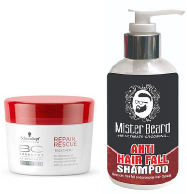 MISTER BEARD ANTI HAIR FALL SHAMPOO WITH SCHWARZKOPF REPAIR RESCUE MASK(Set of 2)