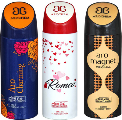 arochem ARO CHARMING & ROMEO & ARO MEGNET DEODORANT SPRAY Body Spray - For Men & Women(600 ml, Pack of 3)
arochem ARO CHARMING & ROMEO & ARO MEGNET DEODORANT SPRAY Body Spray - For Men & Women(600 ml, Pack of 3)