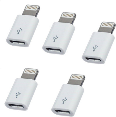Freya PACK OF 5 Micro Usb to 8 Pin Lightning CABLE USB Adapter(White)