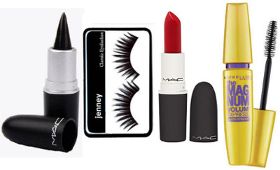 jenney Eyelashes& Mac Kajal Stick Pure & Dark Black & Mac Lipstick & Maybelline Mascara(Set of 4)
jenney Eyelashes& Mac Kajal Stick Pure & Dark Black & Mac Lipstick & Maybelline Mascara(Set of 4)