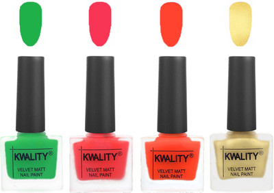 Kwality Velvet Dull Matte Posh Shades Party Girl Range Nail Polish Sets Green,Pink Mania,Candy Orange,Golden(Pack of 4)
Kwality Velvet Dull Matte Posh Shades Party Girl Range Nail Polish Sets Green,Pink Mania,Candy Orange,Golden(Pack of 4)