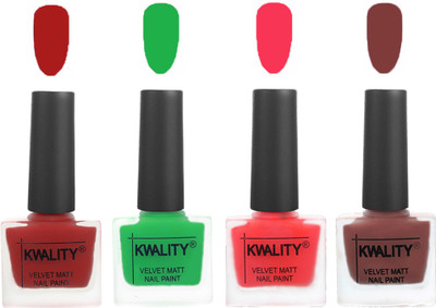Kwality Velvet Dull Matte Posh Shades Party Girl Range Nail Polish Sets Red,Green,Pink Mania,Dark Tan(Pack of 4)
Kwality Velvet Dull Matte Posh Shades Party Girl Range Nail Polish Sets Red,Green,Pink Mania,Dark Tan(Pack of 4)