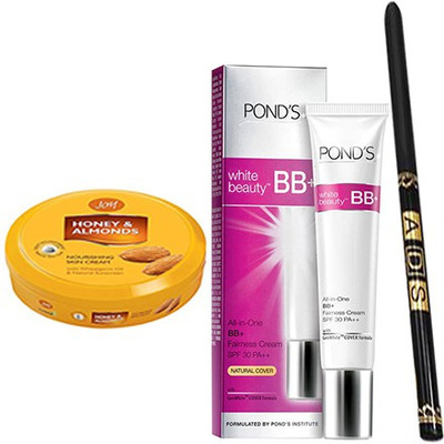 Ponds Beauty BB+(9 g) & Waterproof Eyeliner (Stay For 36 Hrs) With Honey Almonds Nourishing Skin Creme(15 ml)(Set of 1)
Ponds Beauty BB+(9 g) & Waterproof Eyeliner (Stay For 36 Hrs) With Honey Almonds Nourishing Skin Creme(15 ml)(Set of 1)