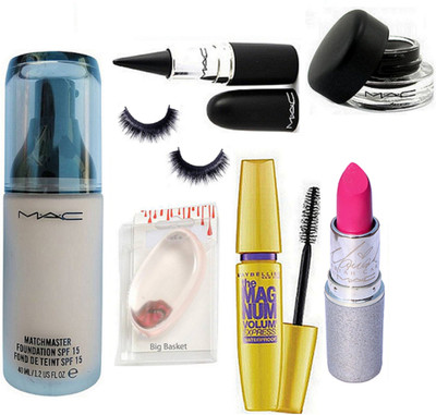 big basket Silicon Puff & Mac Matchmaster Foundation & Stick Kaj & Padma Mascara & Gel Eyeliner & Mac Lipstick & Eyelashes(Set of 7)
big basket Silicon Puff & Mac Matchmaster Foundation & Stick Kaj & Padma Mascara & Gel Eyeliner & Mac Lipstick & Eyelashes(Set of 7)