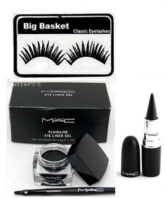 big basket Eyelashas, mac eyelashas, Stick kajal(Set of 3)