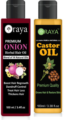 ORAYA 100 % Pure & Organic Castor oil & Onion oil pack of 2 bottle 200ml Hair Oil (200 ml) Hair Oil(200 ml)
ORAYA 100 % Pure & Organic Castor oil & Onion oil pack of 2 bottle 200ml Hair Oil (200 ml) Hair Oil(200 ml)