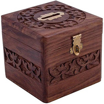 Worthy Shoppee Wooden Square Piggy Bank for Money and Coins for Kids Coin Bank(Brown)