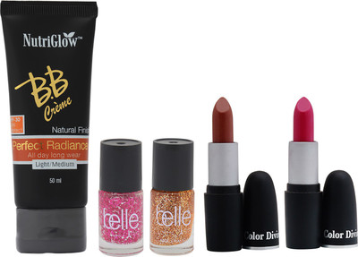 NutriGlow Color Divine 2 Lip Stick - 2 Nail Paint/ BB Cream - Valentine Makeup Combo - Girls Gifts/Face Care Solution/Beauty Choice(Set of 1) 
NutriGlow Color Divine 2 Lip Stick - 2 Nail Paint/ BB Cream - Valentine Makeup Combo - Girls Gifts/Face Care Solution/Beauty Choice(Set of 1)