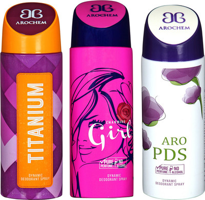 arochem TITANIUM & GIRL & ARO PDS DYNAMIC DEODORANT SPRAY Body Spray - For Men & Women(600 ml, Pack of 3)
arochem TITANIUM & GIRL & ARO PDS DYNAMIC DEODORANT SPRAY Body Spray - For Men & Women(600 ml, Pack of 3)