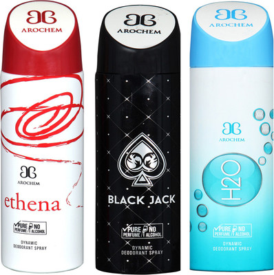 arochem ETHENA & BLACK JACK & H20 DYNAMIC DEODORANT SPRAY Body Spray - For Men & Women(600 ml, Pack of 3)
arochem ETHENA & BLACK JACK & H20 DYNAMIC DEODORANT SPRAY Body Spray - For Men & Women(600 ml, Pack of 3)