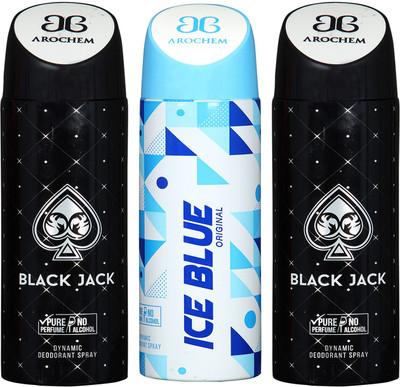 arochem BLACK JACK & ICE BLUE DYNAMIC DEODORANT SPRAY Body Spray - For Men & Women(600 ml, Pack of 3)
arochem BLACK JACK & ICE BLUE DYNAMIC DEODORANT SPRAY Body Spray - For Men & Women(600 ml, Pack of 3)