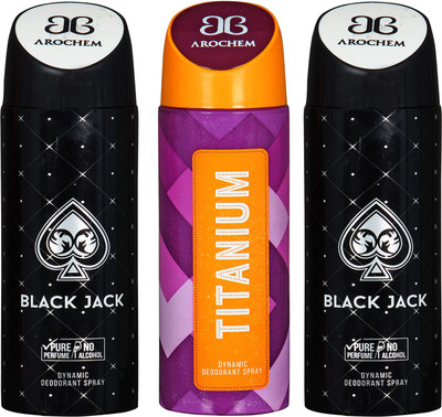 arochem BLACK JACK & TITANIUM DYNAMIC DEODORANT SPRAY Body Spray - For Men & Women(600 ml, Pack of 3)
arochem BLACK JACK & TITANIUM DYNAMIC DEODORANT SPRAY Body Spray - For Men & Women(600 ml, Pack of 3)