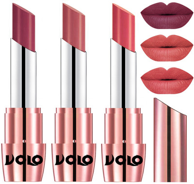 Volo Perfect Creamy with Matte Lipsticks Combo, Lip Gifts to love(Cherry, Light Peach, Dark Peach)