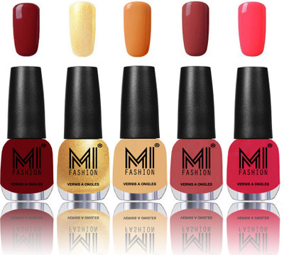 MI Fashion Bold and Beautiful Combo of 5 Extra Shine Power Lasting Nail Polish Mighty Maroon,Glazing Golden,Flirty nude,Rustic TAN,Carrot Red(Pack of 5)
MI Fashion Bold and Beautiful Combo of 5 Extra Shine Power Lasting Nail Polish Mighty Maroon,Glazing Golden,Flirty nude,Rustic TAN,Carrot Red(Pack of 5)