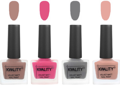 Kwality Velvet Dull Matte Nail Polish Salmon Run,Pink Mania,Grey,Salmon Pink(Pack of 4)