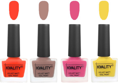 Kwality Velvet Dull Matte Nail Polish Candy Orange,Salmon Run,Pink Mania,Yellow(Pack of 4)