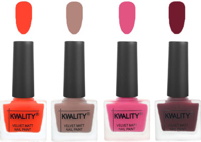 Kwality Velvet Dull Matte Nail Polish Candy Orange,Salmon Run,Pink Mania,Maroon(Pack of 4)
Kwality Velvet Dull Matte Nail Polish Candy Orange,Salmon Run,Pink Mania,Maroon(Pack of 4)