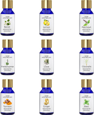 Sage Apothecary Essential Oil Combo 9 in 1 pack (Neroli, Frankincense, Turmeric, Lemon, Clove, Ginger, Patchouli, Citronella & Basil)│100% pure(10 ml)
Sage Apothecary Essential Oil Combo 9 in 1 pack (Neroli, Frankincense, Turmeric, Lemon, Clove, Ginger, Patchouli, Citronella & Basil)│100% pure(10 ml)