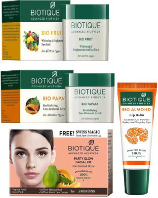 BIOTIQUE BIO Fruit Face Pack, Bio Papaya Revitalizing Tan Removal Scrub, Bio Party Glow Facial Kit , LIP CARE(Set of 4)
BIOTIQUE BIO Fruit Face Pack, Bio Papaya Revitalizing Tan Removal Scrub, Bio Party Glow Facial Kit , LIP CARE(Set of 4)