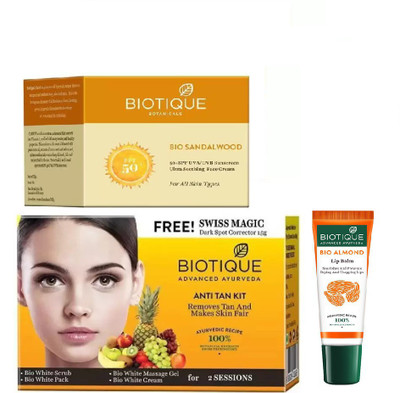 BIOTIQUE BIO Sandalwood 50+ Spf Sunscreen Ultra Soothing Face Cream, Bio Anti Tan Facial Kit , LIP CARE(Set of 3)
BIOTIQUE BIO Sandalwood 50+ Spf Sunscreen Ultra Soothing Face Cream, Bio Anti Tan Facial Kit , LIP CARE(Set of 3)
