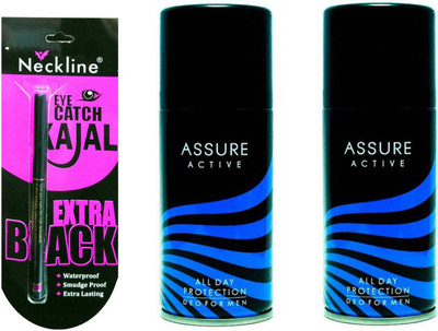 Assure Active Deo Body Spray - For Men (300 ml, Pack of 2) with neckline kajal water prof(Set of 3)
Assure Active Deo Body Spray - For Men (300 ml, Pack of 2) with neckline kajal water prof(Set of 3)