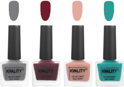 Kwality Velvet Dull Matte Nail Polish Grey,Maroon,Salmon Pink,Sea Green(Pack of 4)
Kwality Velvet Dull Matte Nail Polish Grey,Maroon,Salmon Pink,Sea Green(Pack of 4)