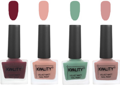 Kwality Velvet Dull Matte Nail Polish Maroon,Salmon Pink,Mischievous Mint,Salmon(Pack of 4)
Kwality Velvet Dull Matte Nail Polish Maroon,Salmon Pink,Mischievous Mint,Salmon(Pack of 4)