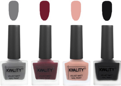 Kwality Velvet Dull Matte Nail Polish Grey,Maroon,Salmon Pink,Black(Pack of 4)
Kwality Velvet Dull Matte Nail Polish Grey,Maroon,Salmon Pink,Black(Pack of 4)