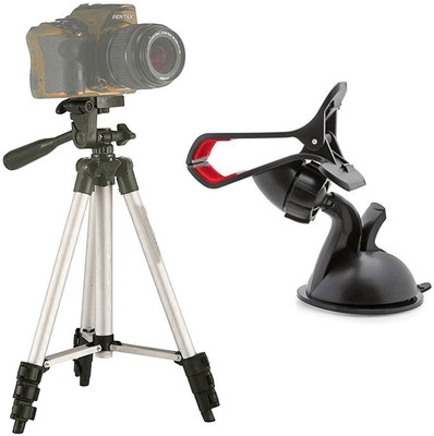 BUY SURETY Tripod-3110 Portable Adjustable Tripod with Mobile Holder Mount Aluminum Lightweight Camera Stand Mobile Stand Selfie Stand With Three-Dimensional Head & Quick Release Plate For all smartphone with Universal Car Mobile Holder Tripod(Silver, Bla
BUY SURETY Tripod-3110 Portable Adjustable Tripod with Mobile Holder Mount Aluminum Lightweight Camera Stand Mobile Stand Selfie Stand With Three-Dimensional Head & Quick Release Plate For all smartphone with Universal Car Mobile Holder Tripod(Silver, Bla
