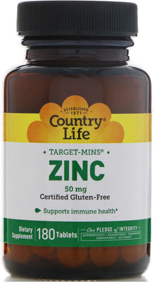Country Life Zinc Target-Mins -- 50 mg - 180 Tablets(180 No)