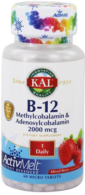 KAL B-12 Methylcobalamin Adenosyl ActivMelt Mixed Berry 2000 mcg 60 Micro Tablets(60 No)
KAL B-12 Methylcobalamin Adenosyl ActivMelt Mixed Berry 2000 mcg 60 Micro Tablets(60 No)