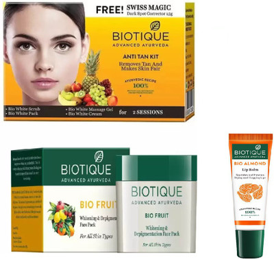BIOTIQUE BIO Anti Tan Facial Kit, Bio Fruit Face Pack , LIP CARE(Set of 3)