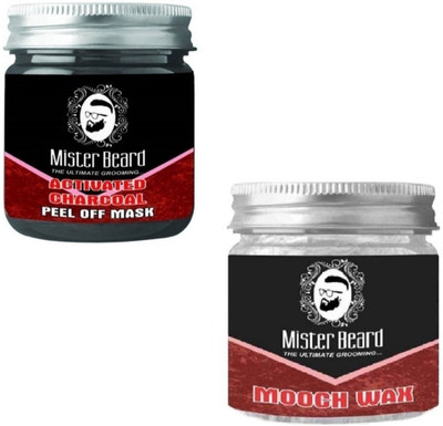 MISTER BEARD Charcoal Peel of Mask 100gm WITH Mooch Wax 100gm(Set of 2)
