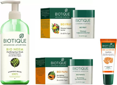BIOTIQUE BIO bio Neem Purifying Face Wash For All Skin Types, Fruit Whitening & Depigmentation Face Pack, Papaya Revitalizing Tan-Removal Scrub, LIP BALM(Set of 4)
BIOTIQUE BIO bio Neem Purifying Face Wash For All Skin Types, Fruit Whitening & Depigmentation Face Pack, Papaya Revitalizing Tan-Removal Scrub, LIP BALM(Set of 4)
