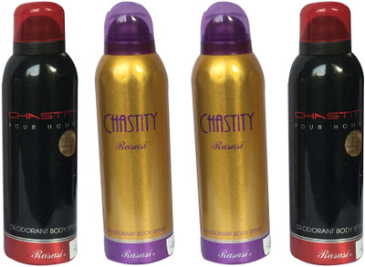 Rasasi Chastity Pour Homme & Chastity Pour Femme (Pack of 4) Deodorant Spray - For Men & Women(800 ml, Pack of 4)
Rasasi Chastity Pour Homme & Chastity Pour Femme (Pack of 4) Deodorant Spray - For Men & Women(800 ml, Pack of 4)