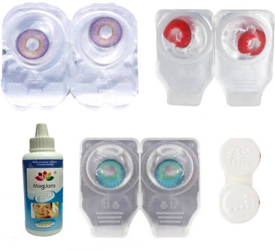 Magjons 3 Pair Red, Violet, turquoise Daily Contact Lens(0, Red, turquoise, Violet, Pack of 3)