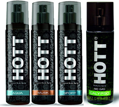HOTT Perfume AQUA, MUSK, SPORT & CALYPSO Pack of 4 (60ML Each) Perfume Body Spray - For Men & Women(240 ml, Pack of 4)
HOTT Perfume AQUA, MUSK, SPORT & CALYPSO Pack of 4 (60ML Each) Perfume Body Spray - For Men & Women(240 ml, Pack of 4)