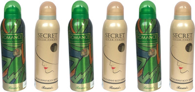 Rasasi Romance Deodorant Body Spray & Secret Pour Femme (Pack of 6) Body Spray - For Women(1200 ml, Pack of 6)
Rasasi Romance Deodorant Body Spray & Secret Pour Femme (Pack of 6) Body Spray - For Women(1200 ml, Pack of 6)