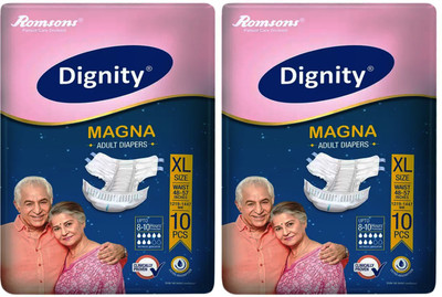 ROMSONS DIGNITY MAGNA ADULT DIAPERS, SIZE XL, 10 Pcs. PACK, COMBO OF 2 PACKS, FOR WAIST SIZE 48"-57" INCHES, TOTAL 20 DIAPERS Adult Diapers - XL(20 Pieces)
ROMSONS DIGNITY MAGNA ADULT DIAPERS, SIZE XL, 10 Pcs. PACK, COMBO OF 2 PACKS, FOR WAIST SIZE 48"-57" INCHES, TOTAL 20 DIAPERS Adult Diapers - XL(20 Pieces)
