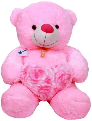 Nihan Enterprises Pink Rose Heart Stuffed Soft Teddy Bear 3 feet - 80 cm(Pnik)