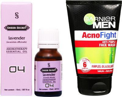 SHEER SECRET LAVENDER ESSENTIAL OIL 15 ML and GARNIER MEN'S ACNO FIGHT FACE WASH 100 ML(Set of 2)
SHEER SECRET LAVENDER ESSENTIAL OIL 15 ML and GARNIER MEN'S ACNO FIGHT FACE WASH 100 ML(Set of 2)